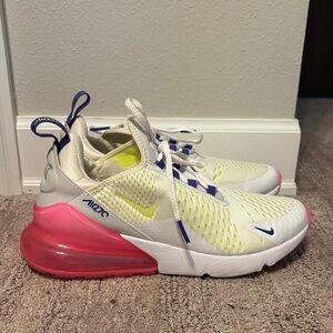 Nike Kids Air Max 270 White, Pink, and Yellow Sneakers
